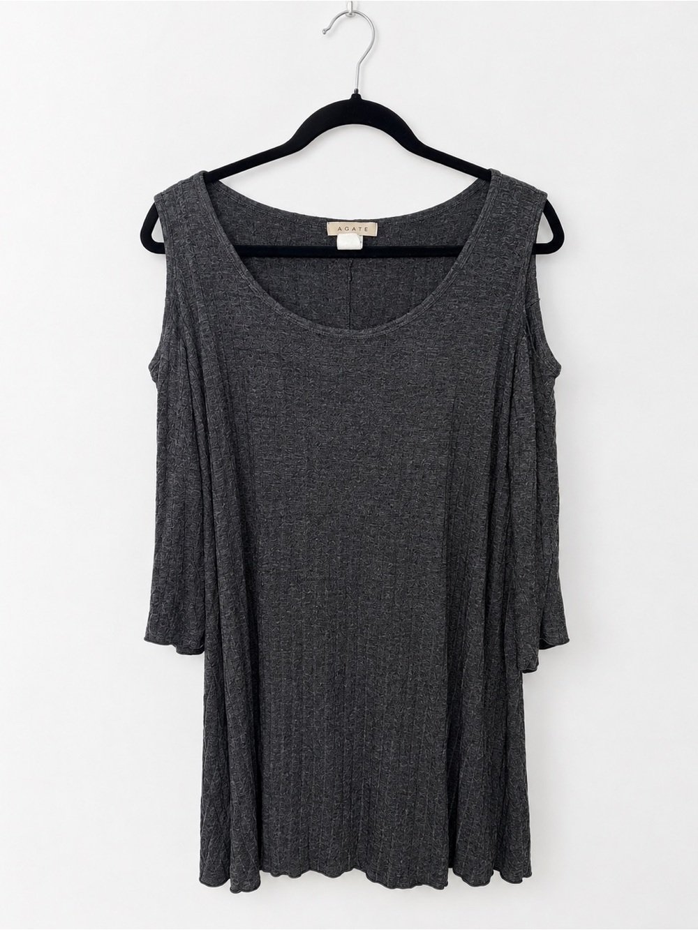 Vintage 90s Agate Charcoal Gray Cold Shoulder Tunic Top 2X Made in USA